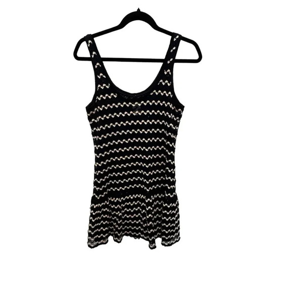 ALI RA Women's Blue & White Scoop Neck Zigzag Stripe Crochet Mini Dress Size 6 - Picture 6 of 8